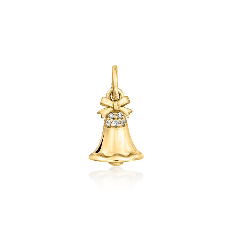 14kt yellow gold bell charm with diamond accents and hanging loop