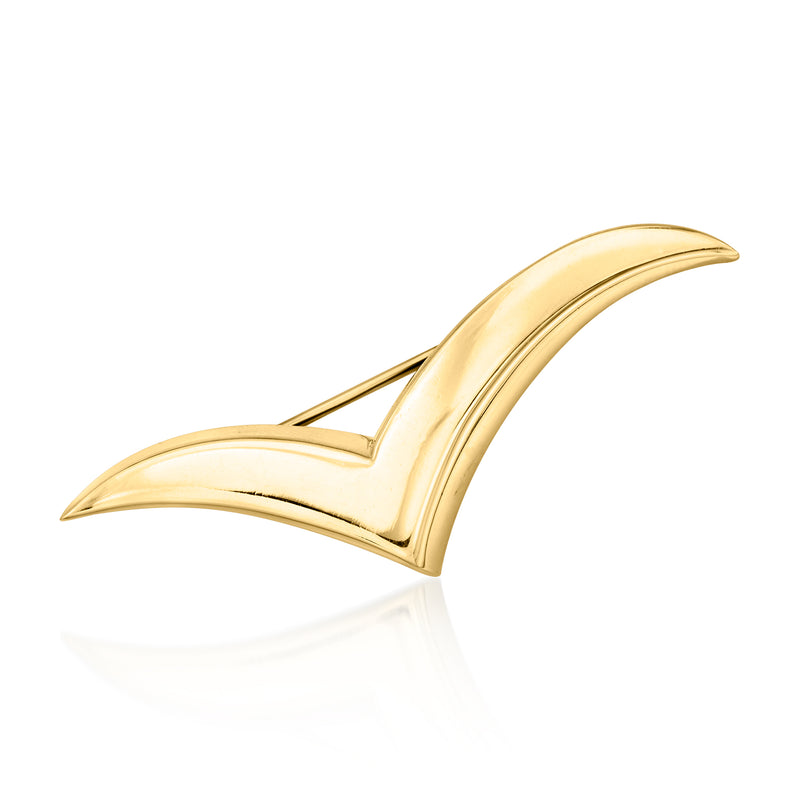 Vintage yellow gold seagull lapel pin with curved bird design