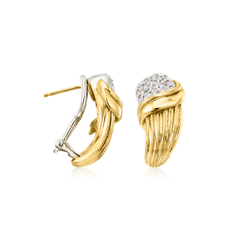 Vintage 18kt yellow gold curved diamond earrings, clip/post style