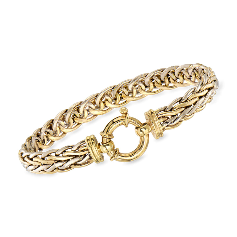 Vintage two-tone 14kt gold braided bracelet with hinged clasp and safety latch