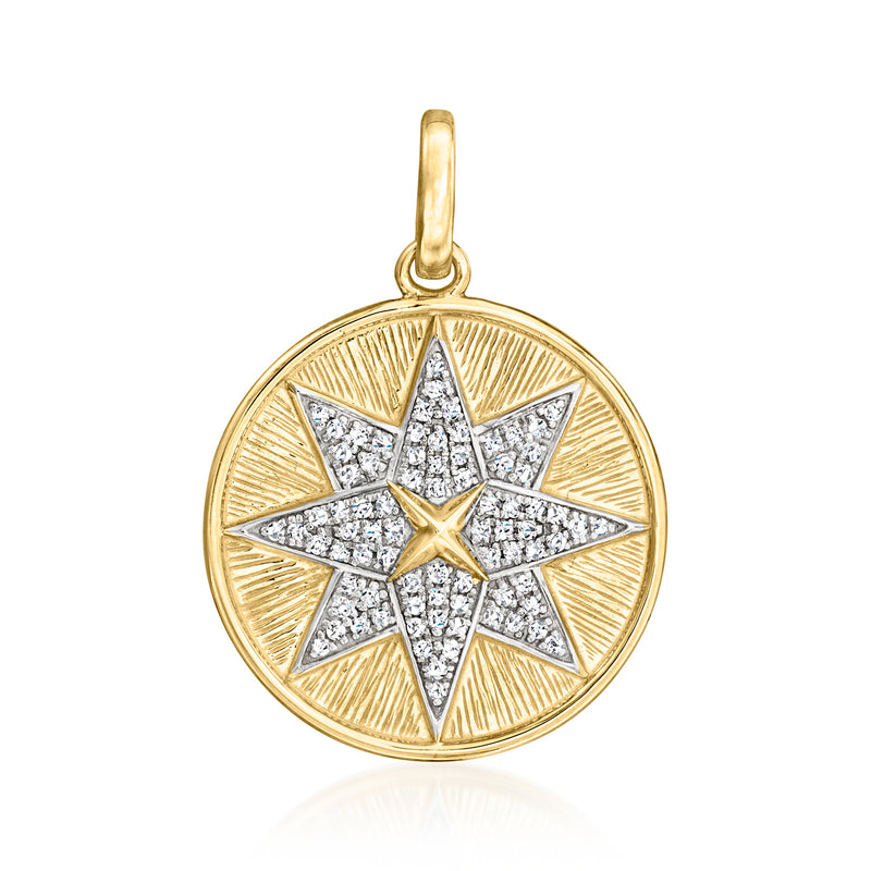 14kt yellow gold starburst diamond pendant with round sunburst star design