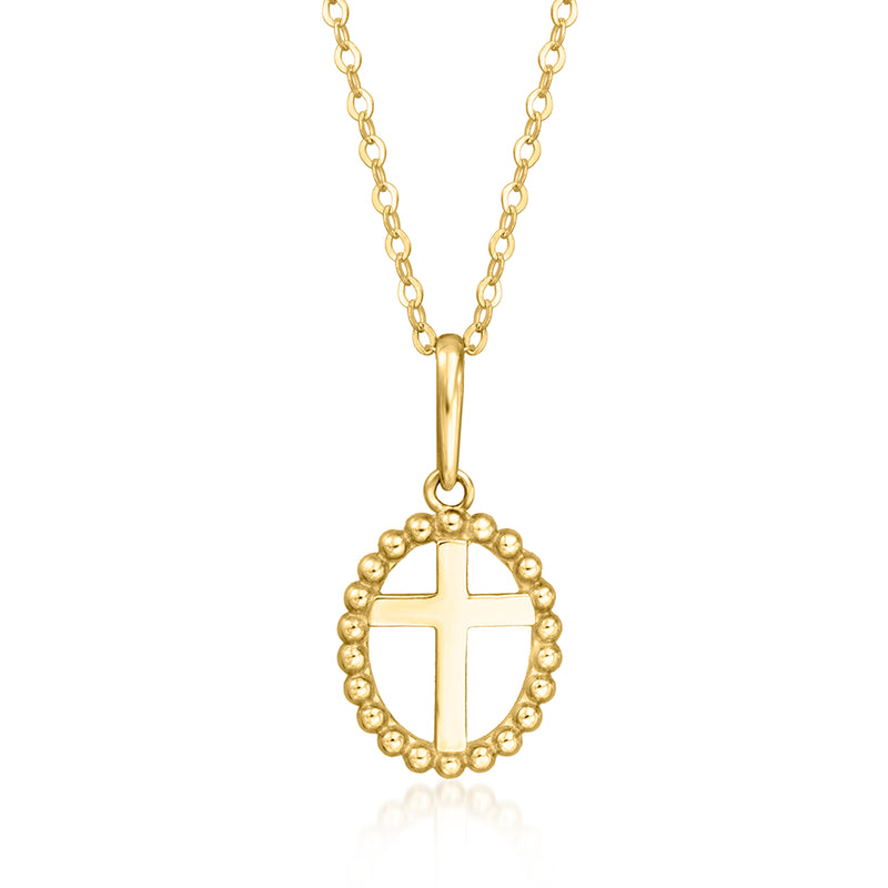 10kt yellow gold cross beaded frame pendant necklace, gold chain
