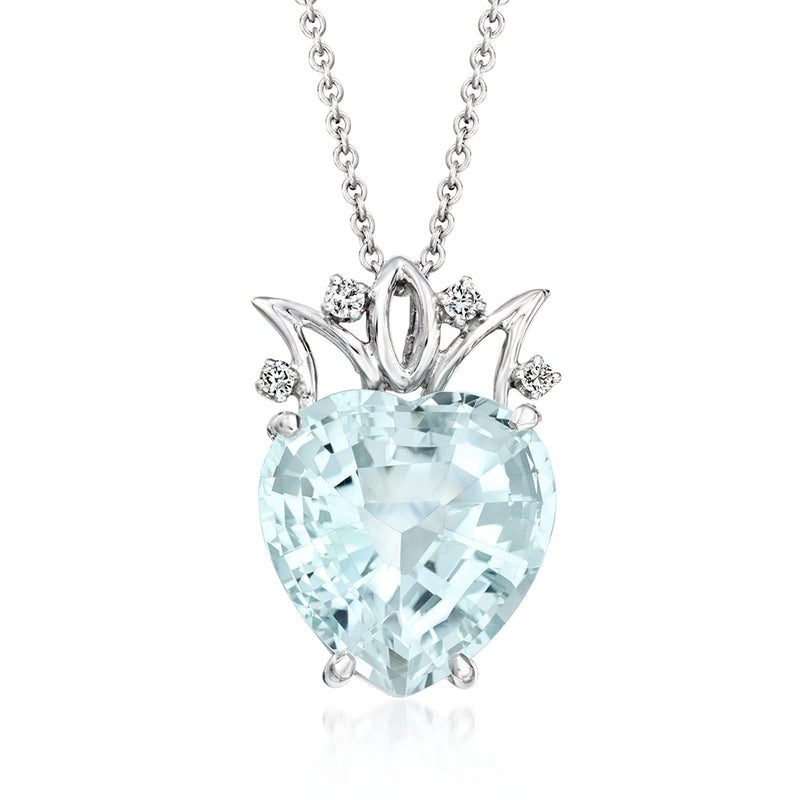 Aquamarine pendant necklace with light blue oval gemstone and diamond accents