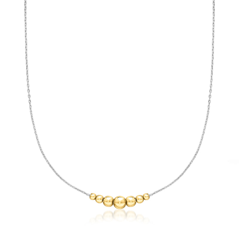 Graduated bead necklace with 18kt gold-over-silver round beads on silver chain