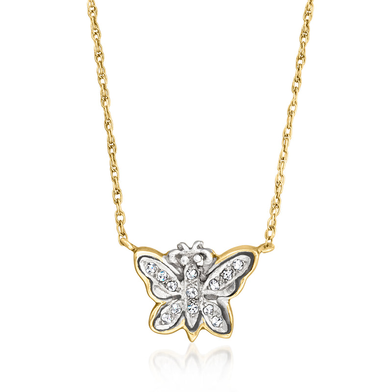 14kt yellow gold diamond butterfly necklace with small butterfly pendant on chain