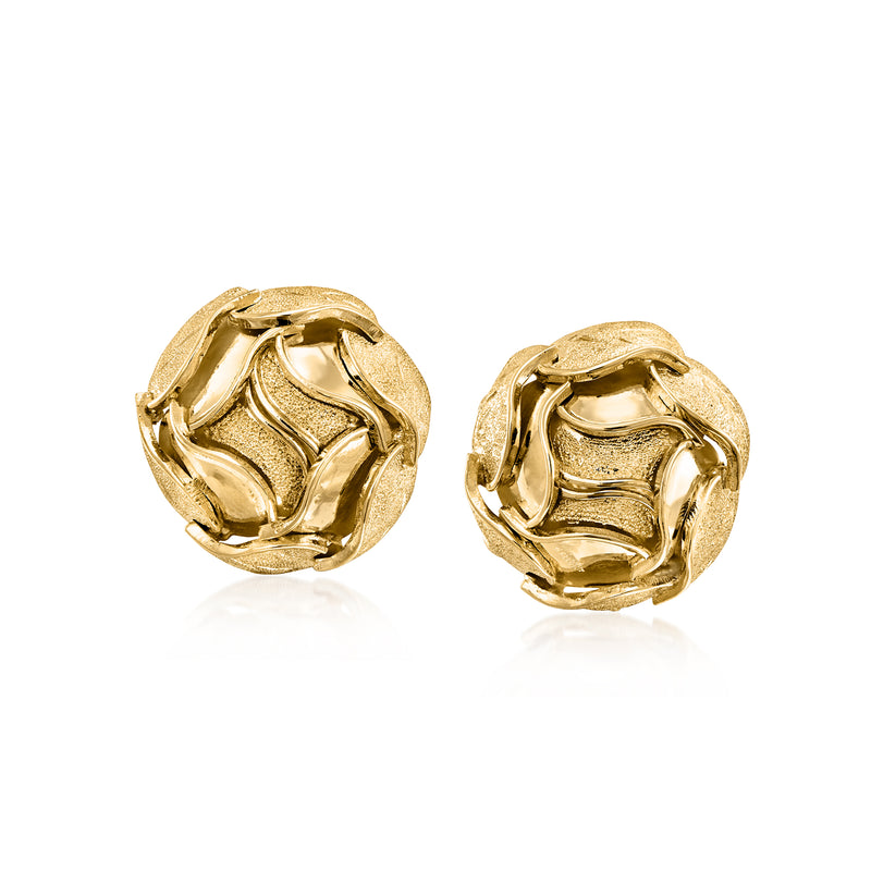 Vintage 18kt yellow gold flower stud earrings, textured swirl details