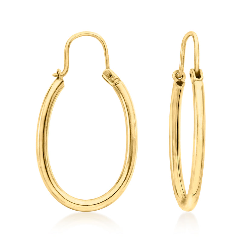 Oval yellow gold hoop earrings with hinged earwire, vintage 18kt style