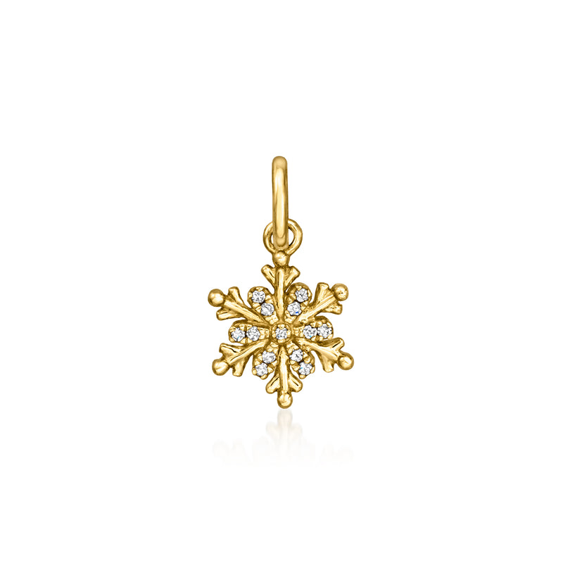 14kt yellow gold diamond snowflake charm with top loop and prong-set stones