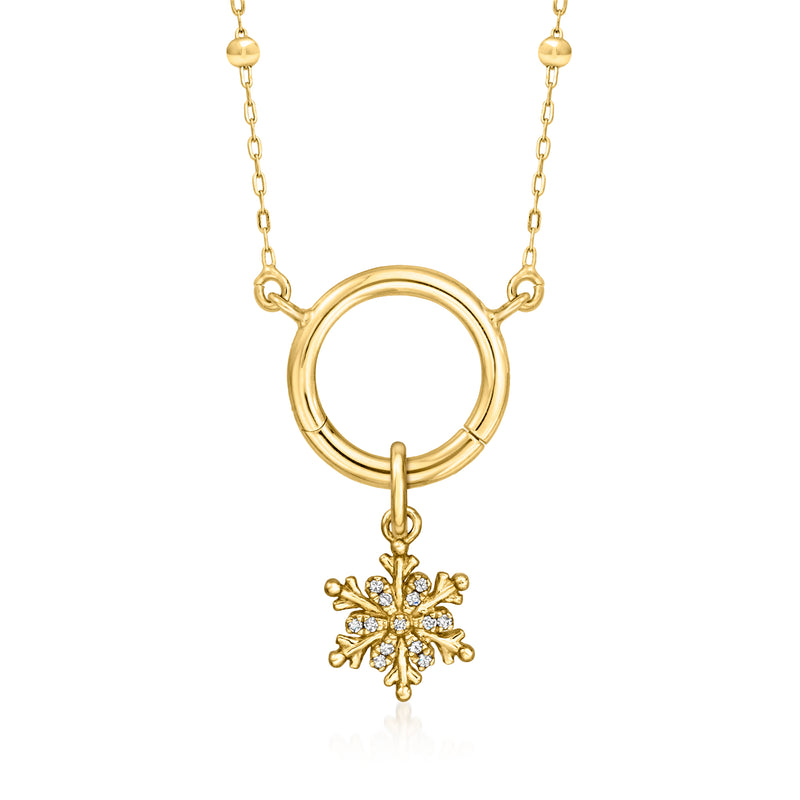 14kt yellow gold diamond snowflake charm with hanging loop and chain links