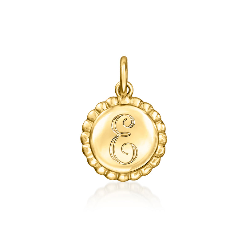 14kt gold scalloped circle charm with engraved letter G