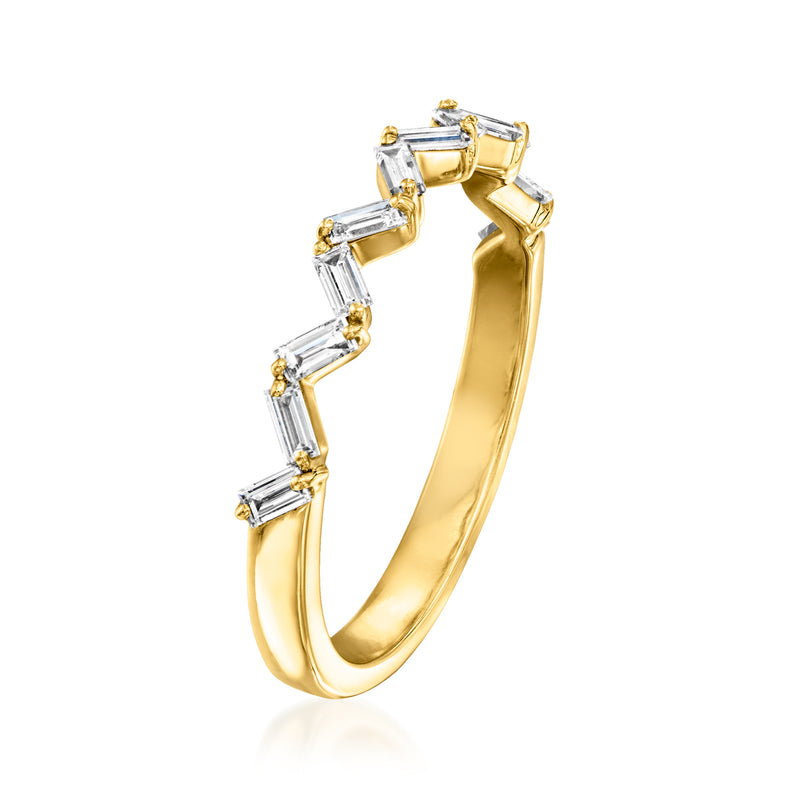 Zigzag baguette diamond ring, gold vermeil band with alternating baguette stones