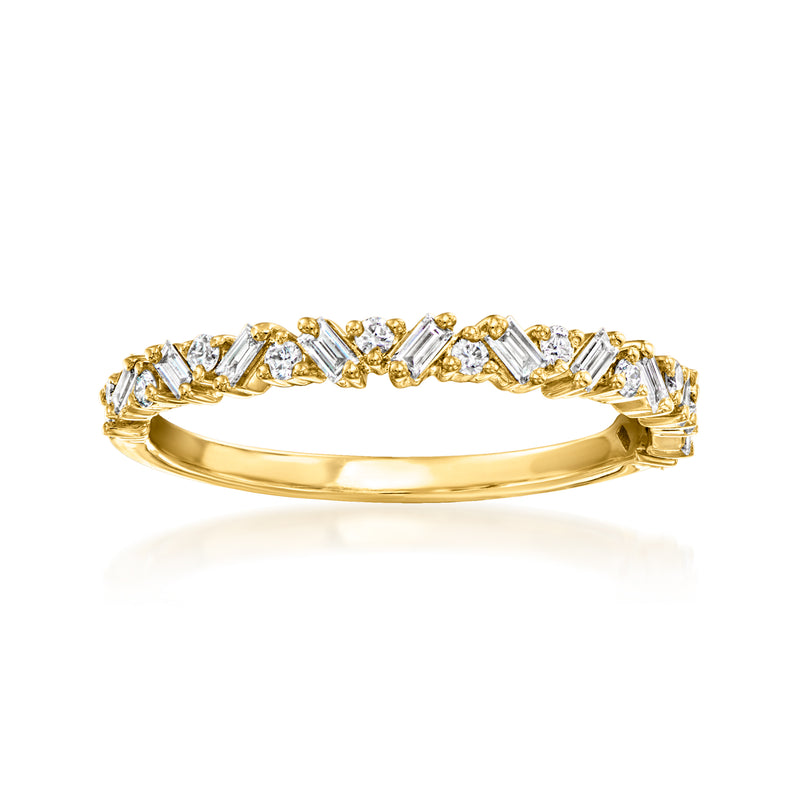 18kt gold over sterling lab-grown diamond ring with baguette and round stones
