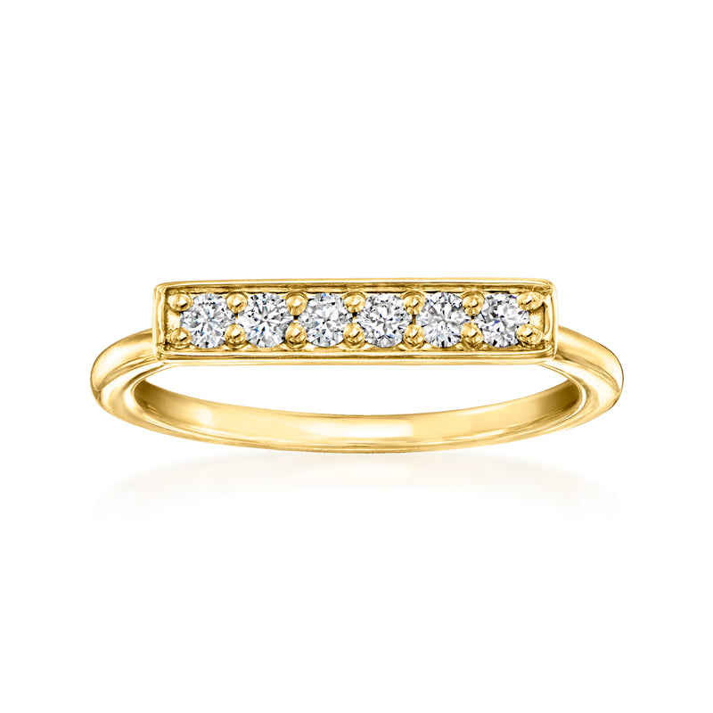 Gold bar diamond ring with channel-set round stones, polished 18kt over sterling