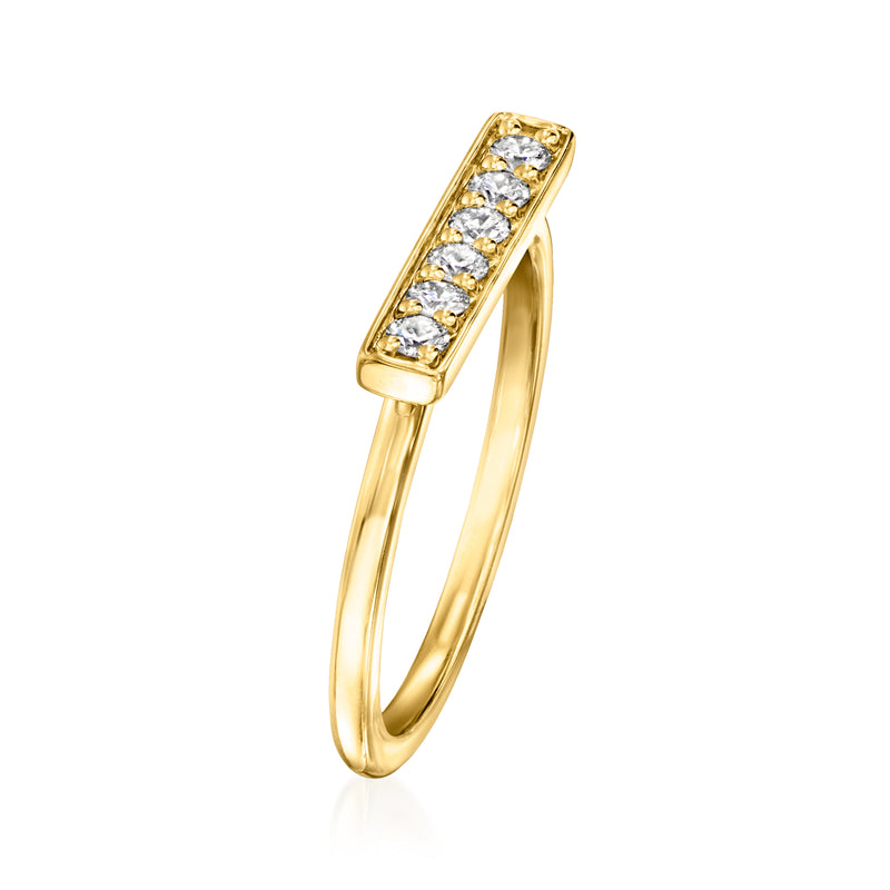 Gold bar diamond ring viewed from the side, channel-set round stones