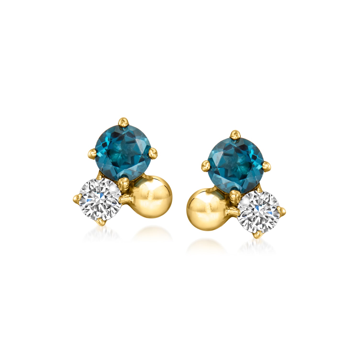.40 ct. t.w. London Blue Topaz and .16 ct. t.w. Lab Grown Diamond Earrings in 18kt Gold Over Sterling
