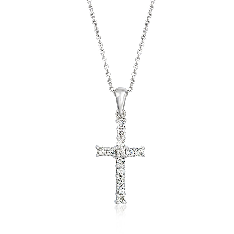 White gold diamond cross pendant necklace with small bezel-set stones