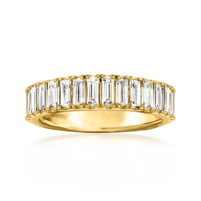 18kt gold over sterling baguette diamond ring with clear baguette stones on band