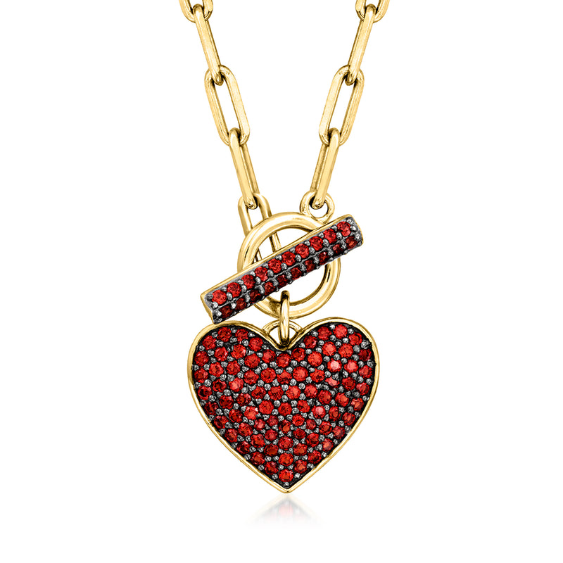 Garnet heart toggle necklace in 18kt gold over sterling