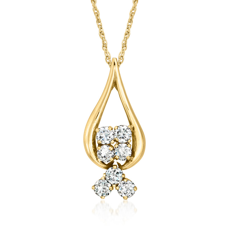Vintage 14kt yellow gold diamond pendant necklace with pear-shaped diamond cluster
