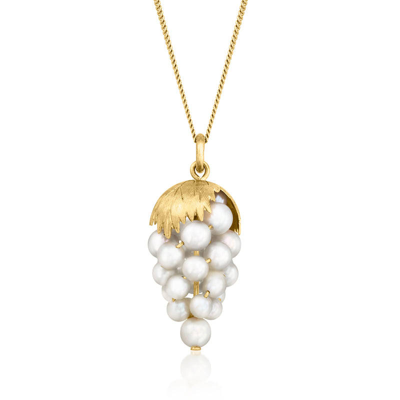18kt yellow gold pearl grape pendant necklace with white clustered pearls