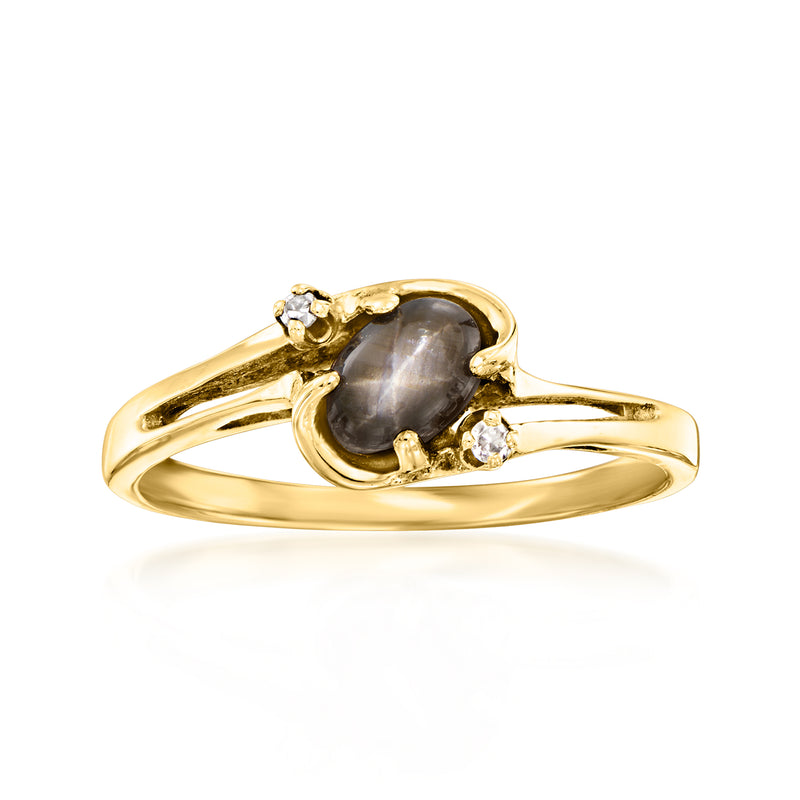 Vintage 10kt yellow gold ring with oval brown star sapphire and small diamond accents