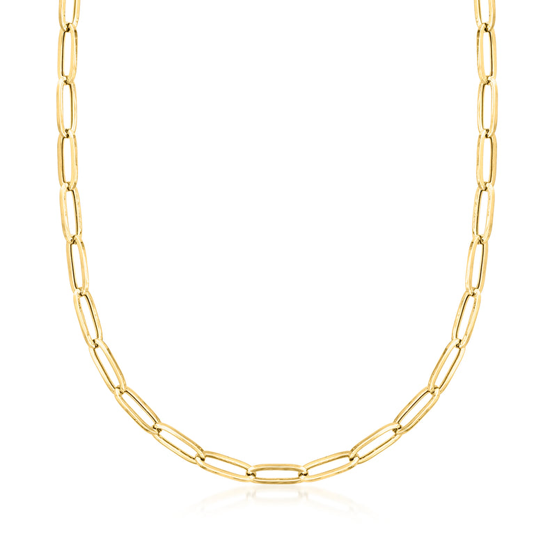 Yellow gold paper clip link necklace with interlocking chain, vintage style