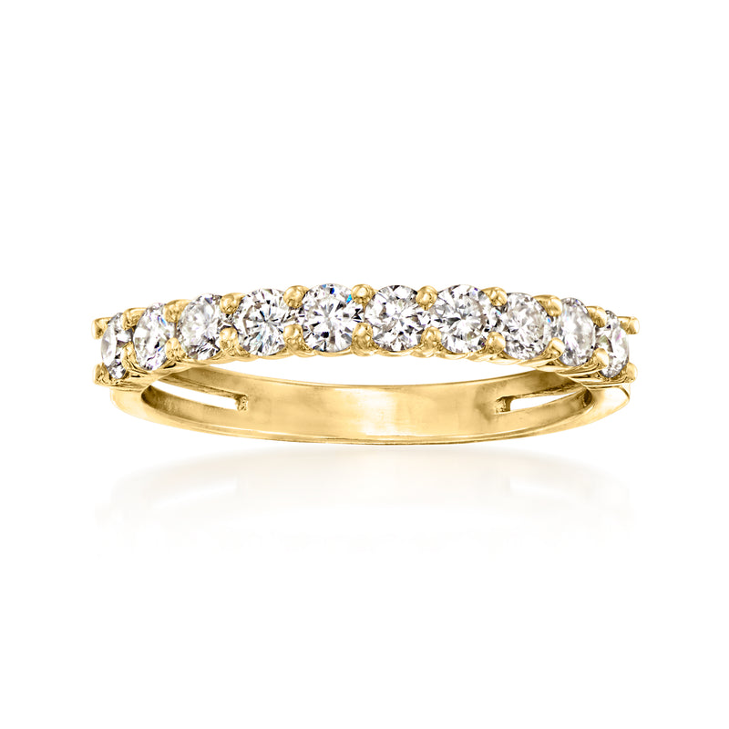 Vintage diamond band ring in 18k yellow gold with row of round-cut stones