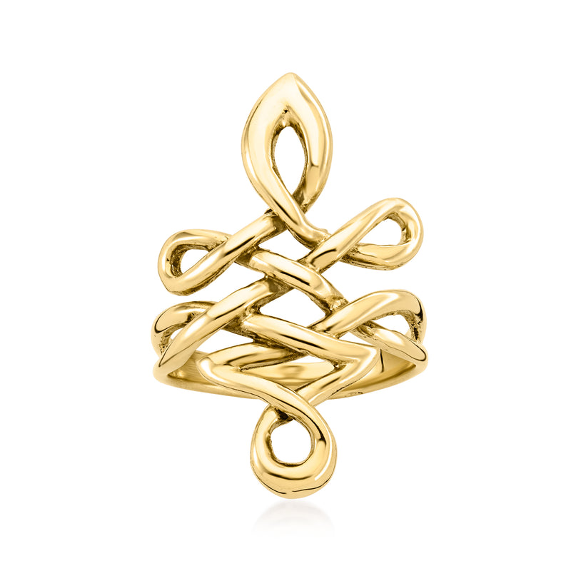 Vintage 10kt yellow gold swirl ring with openwork knot design, polished metal