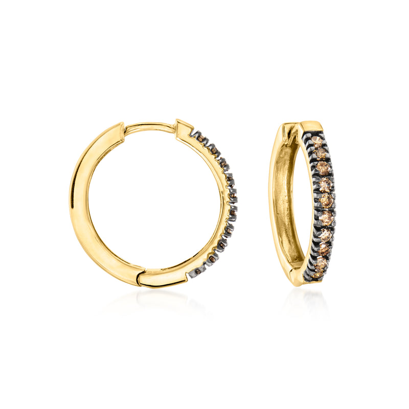 Brown diamond hoop earrings in 18kt gold over sterling