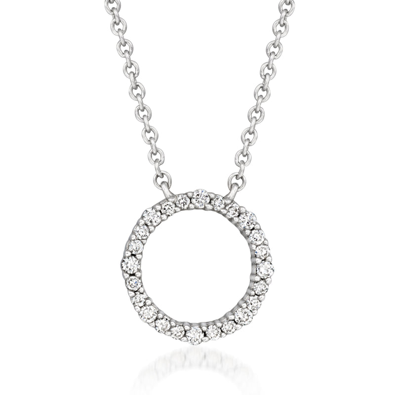 18kt white gold diamond circle pendant necklace with pave halo, link chain