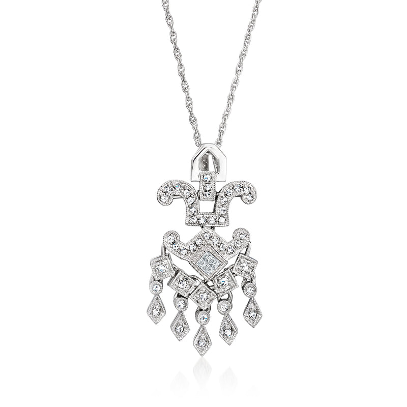 Diamond drop pendant necklace in 18kt white gold with chandelier-style dangling stones