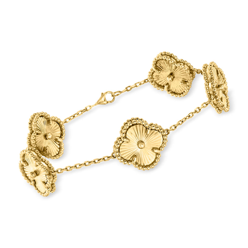 Vintage 10kt yellow gold clover station bracelet with three clover charms