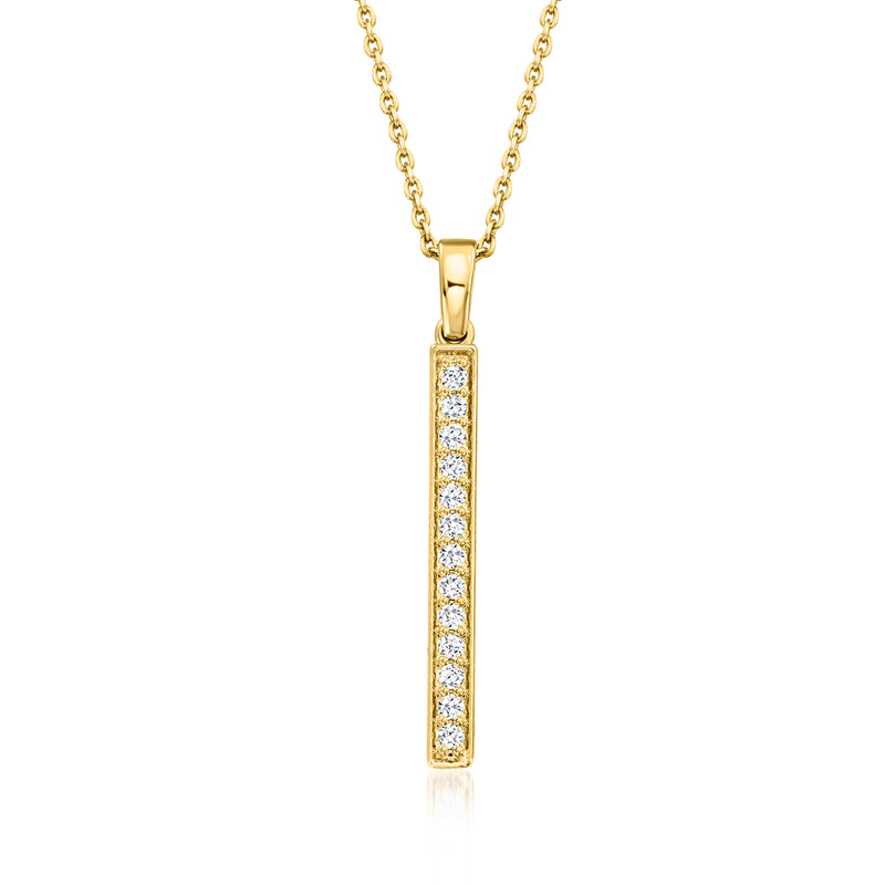 Gold over sterling linear diamond pendant necklace with round stones