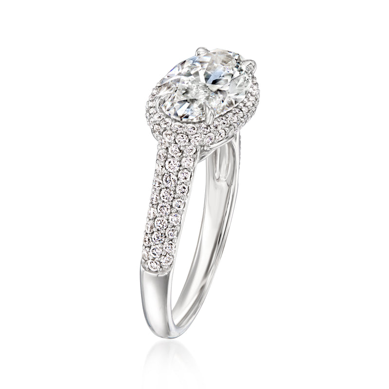 Platinum east-west oval lab-grown diamond ring with pavé band