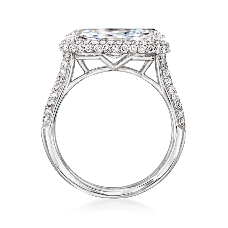 Platinum east-west oval lab-grown diamond ring with pavé shoulders