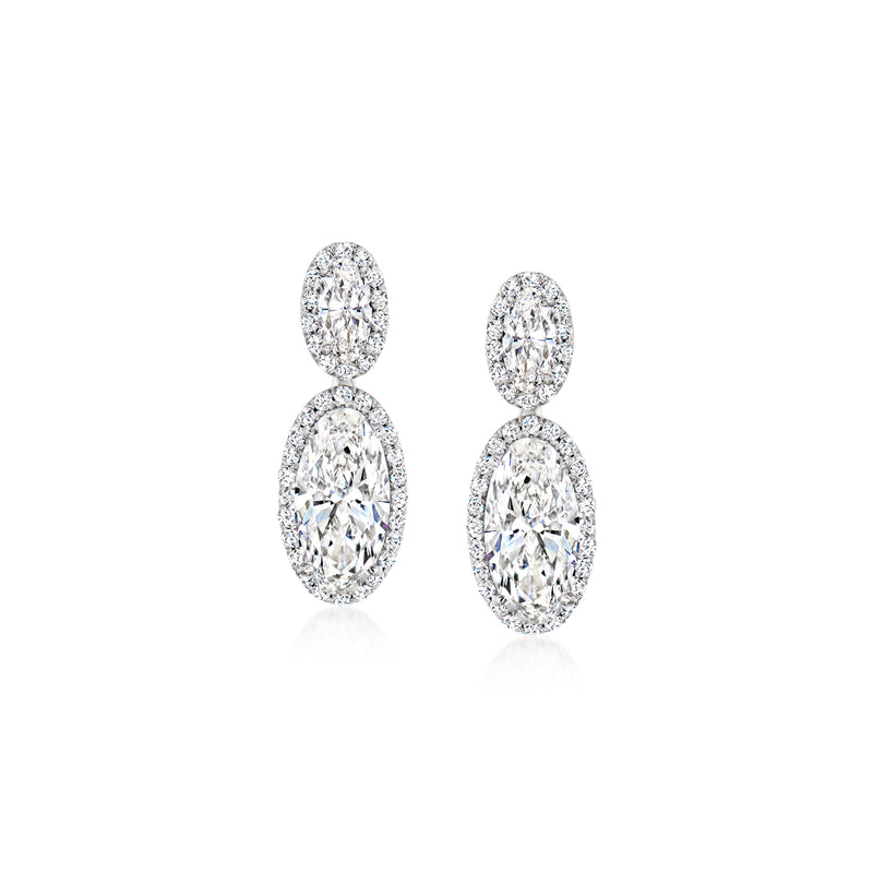 Platinum lab-grown diamond drop earrings with oval halo stones