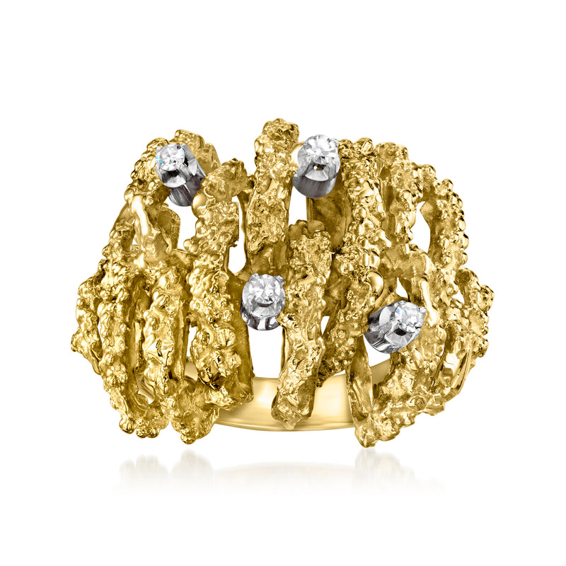 18kt yellow gold vintage diamond ring with four round bezel-set stones