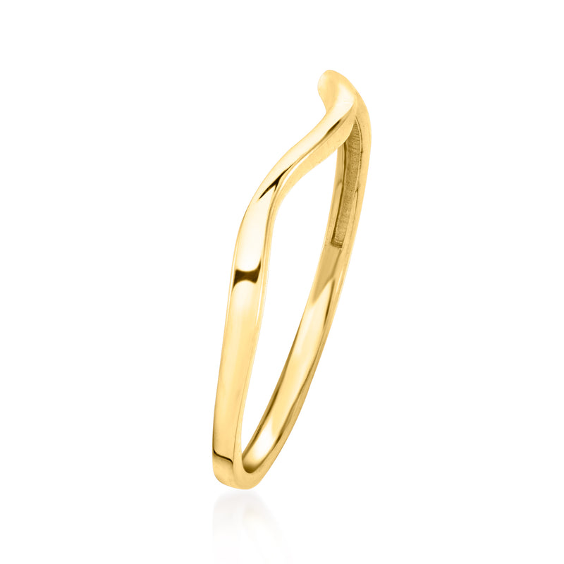 Curvy 14kt yellow gold band ring, smooth open curve design