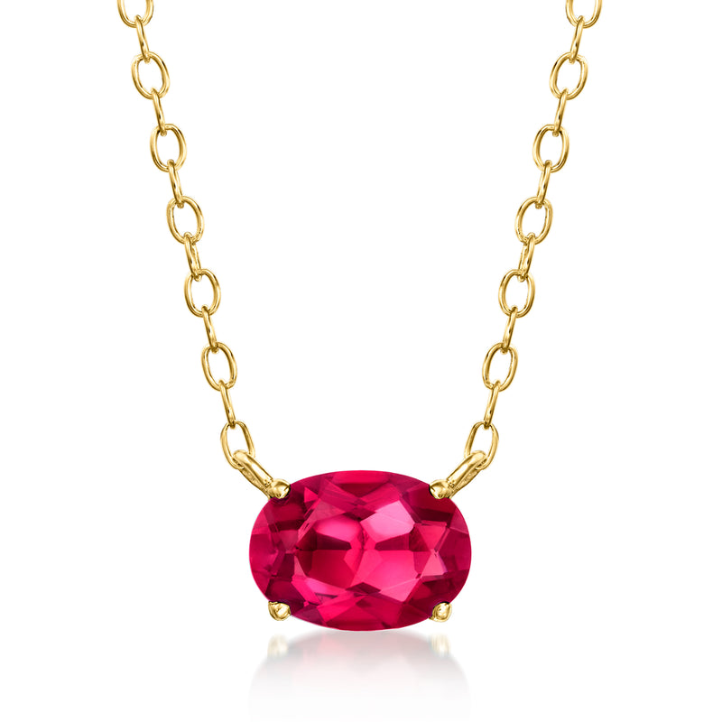 18kt gold vermeil oval ruby pendant necklace with oval red gemstone on linked chain