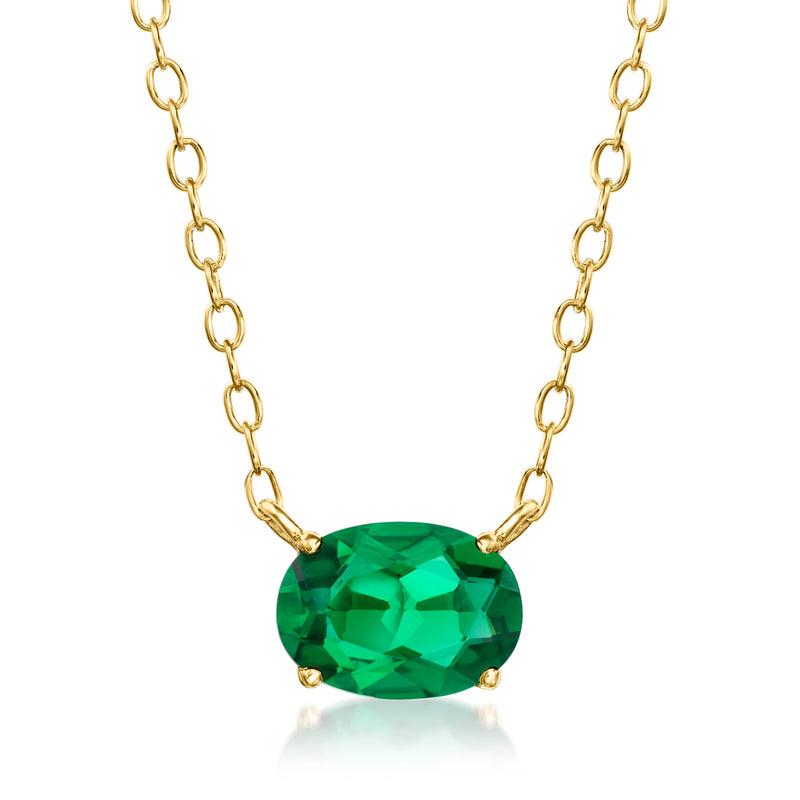 Gold vermeil emerald necklace with oval green lab-grown gemstone pendant