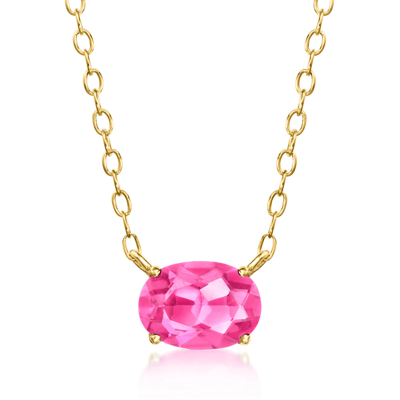Gold vermeil oval pink sapphire pendant necklace with oval gemstone and link chain