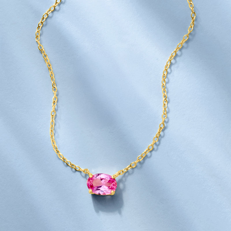 Gold vermeil necklace with oval pink sapphire solitaire pendant on a link chain