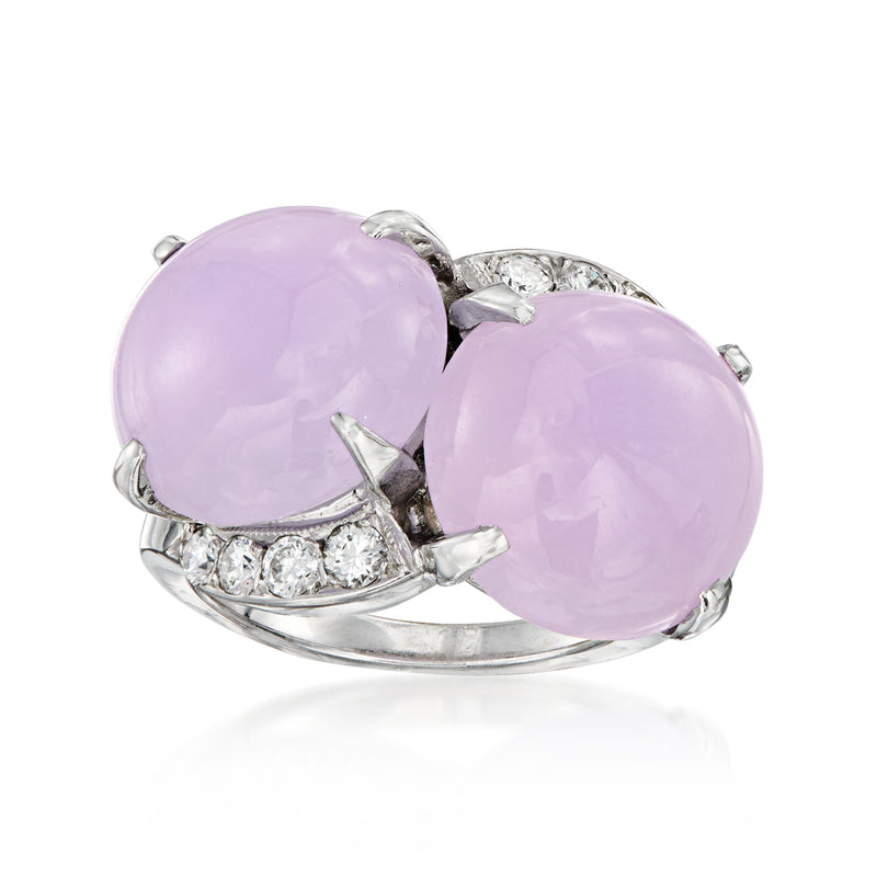 Lavender oval gemstone double-stone ring in 14kt white gold with diamond accents