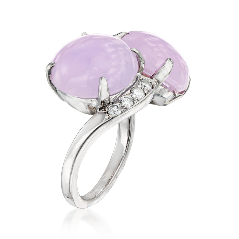 Lavender oval gemstone cluster ring in 14kt white gold with diamond side details