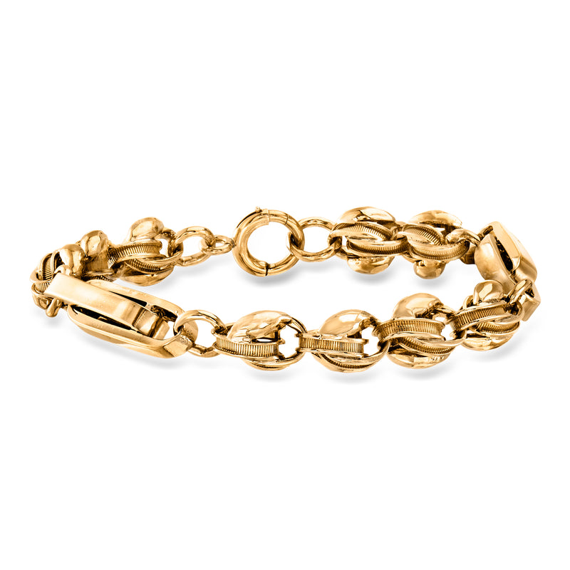 Vintage 10kt yellow gold link bracelet with round toggle clasp and textured links