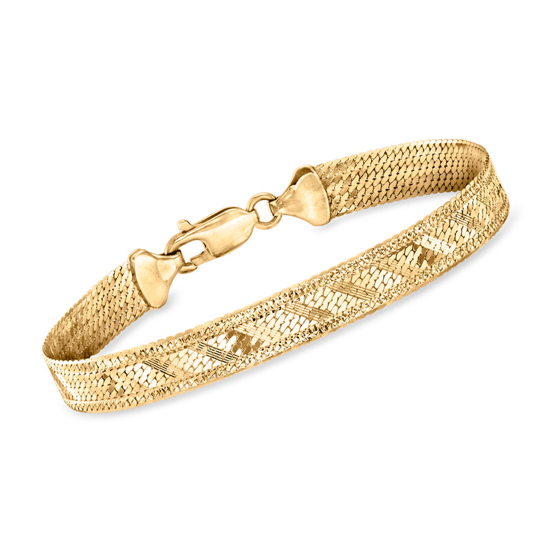Vintage 14kt yellow gold diagonal-link mesh bracelet with secure clasp