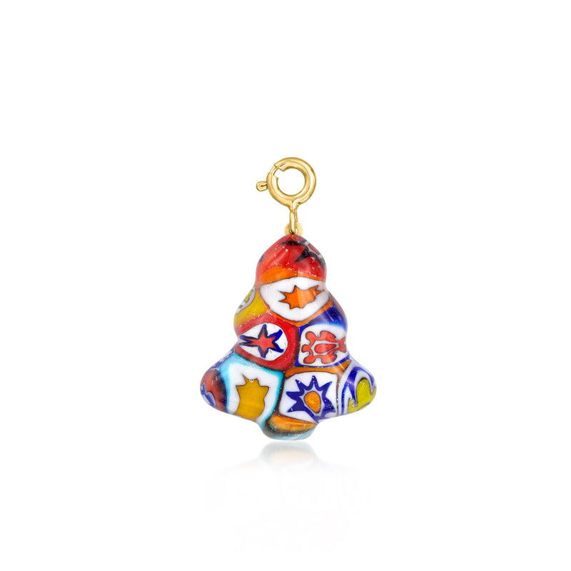 Multicolored Murano glass Christmas tree charm with gold loop bail and star details