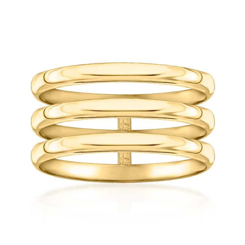 Three-row polished 14kt yellow gold stacking ring