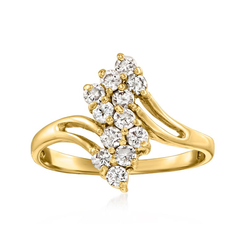 14kt yellow gold vintage diamond cluster ring with round brilliant stones, openwork setting