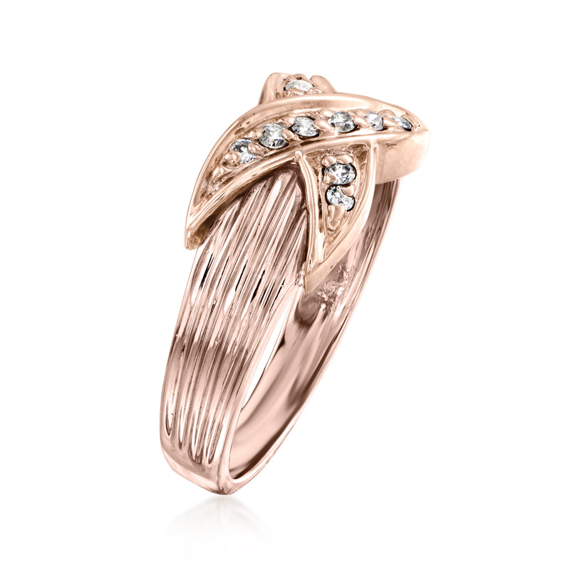 Vintage 14kt two-tone gold diamond X ring with ribbed shank and clustered stones